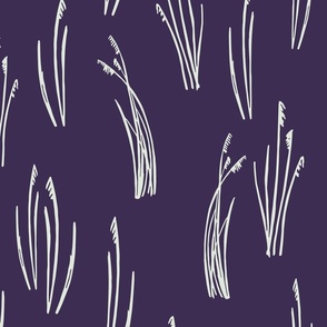 Cream colored Beach Grass | Big Version | hand drawn Pattern of Beach Wildlife on Lilac background