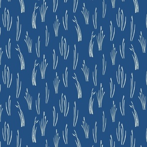 Cream colored Beach Grass | Medium Version | hand drawn Pattern of Beach Wildlife on Blue Background