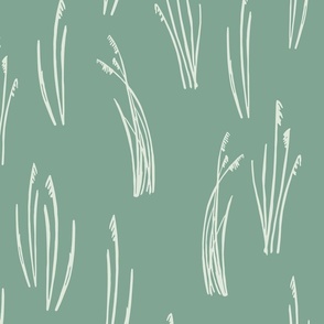 Cream colored Beach Grass | Big Version | hand drawn Pattern of Beach Wildlife on Mint Background