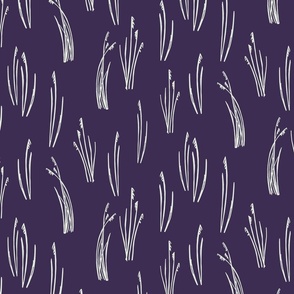 Cream colored Beach Grass | Medium Version | hand drawn Pattern of Beach Wildlife on Lilac background