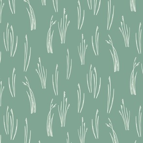Cream colored Beach Grass | Medium Version | hand drawn Pattern of Beach Wildlife on Mint Background