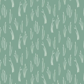 Cream colored Beach Grass | Small Version | hand drawn Pattern of Beach Wildlife on Mint Background