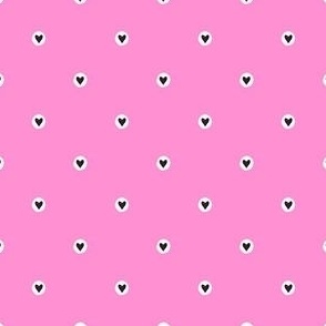 Simple Black Love Hearts Polka Dots on Candy Pink