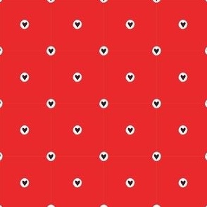 Simple Black Love Hearts Polka Dots on Red