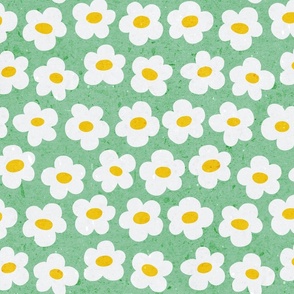 White Daisy : Bold Daisies, Green  Flower Pattern (large)