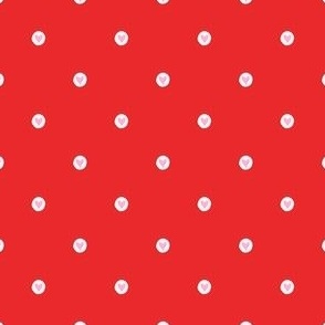 Small Pink Hearts Polka Dots on Red