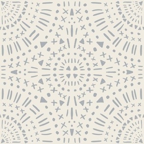 (medium) Boho Farmhouse Geo Mandala Tiles - French Gray on Ivory Warm White