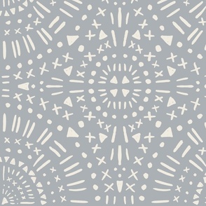 (large) Boho Farmhouse Geo Mandala Tiles -  Ivory Warm White on French Gray