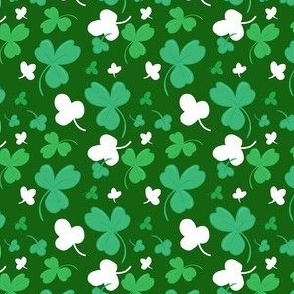 (S) St Patricks Day Lucky Green Shamrocks Clover on Dark Green