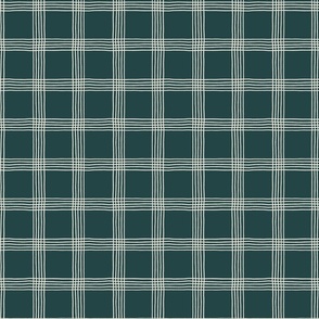 (S) Hand-drawn Plaid - Thin Line Cottage Core Windowpane Check - cream on black