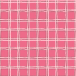 (S) Hand-drawn Plaid - Thin Line Cottage Core Windowpane Check - cream on pink