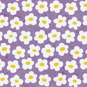 White Daisy : Bold Daisies, Purple Flower Pattern (large)  