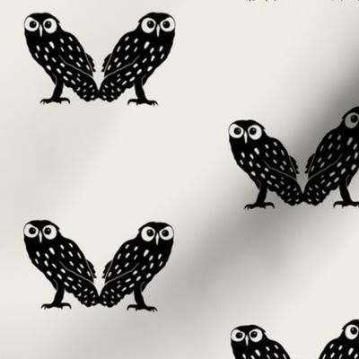 Boho Folk Art Owls in Black + Off White
