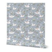 Serene Swan Lake Blue Baby Girl Nursery - JUMBO 21x18