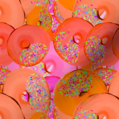 Brightly colored Orange and Pink donuts / Glazed Donuts / Iced Donuts 