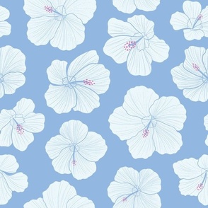 Medium Tropical Hawaiian Hibiscus Flowers in Cornflower Blue