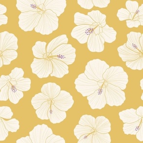 Medium Tropical Hawaiian Hibiscus Flowers in Goldenrod Yellow