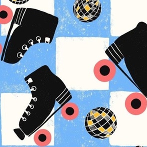 ROLLER RAVE | 24" | 90's Roller Disco - All that Checkerboard Checks in retro blue - with a grunge texture