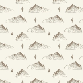 Mountain peaks with cactus Off White/ Brown 