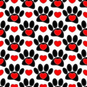 Dog Paw and Red Heart Quilt Pattern Print 