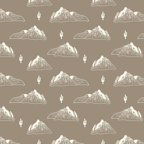 Mountain peaks with cactus Taupe Brown/ Ecru