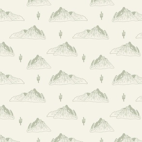 Mountain peaks with cactus Off White/ Sage Green