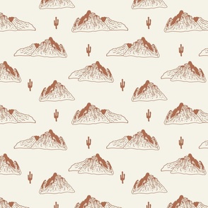 Mountain peaks with cactus Off White/ Rust Brown