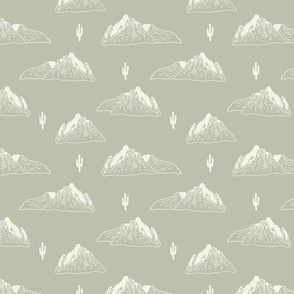 Mountain peaks with cactus Sage Green/ Off White
