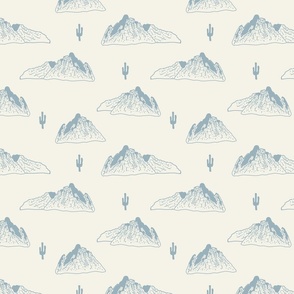 Mountain peaks with cactus Off White/ Denim Blue
