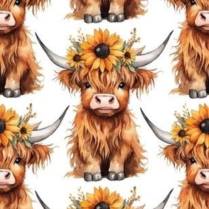 Medium Highland Cow with Sunflowers