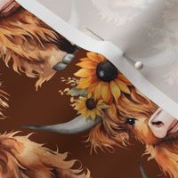 Medium Highland Cow with Sunflowers Brown