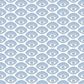 August Dream curious lucky eyes - Oriental ornament boho design blue on white