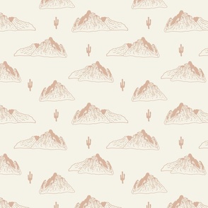 Mountain peaks with cactus Off White/ Tan Brown