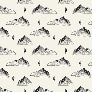 Mountain peaks with cactus Off White/ Ebony Black