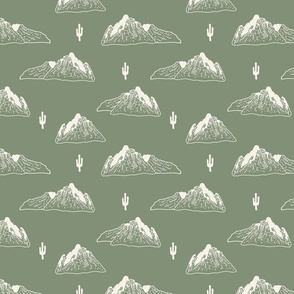 Mountain peaks with cactus Moss Green/ Off White