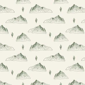 Mountain peaks with cactus Off White/ Moss Green