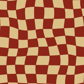 Groovy-retro-vintage-1970s-ruby-red-soft-retro-beige-curvilinear-distorted-checkerboards-XL-jumbo