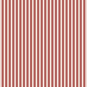 Vintage Ticking Stripe in Red and Ivory.