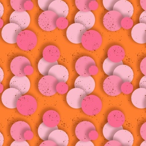 Floating Polka Dots in Orange and Pink - 8 inch fabric repeat - 6 inch wallpaper repeat - large scale