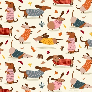 Dachshund Sweater Weather - Dense Pattern (Large Scale)