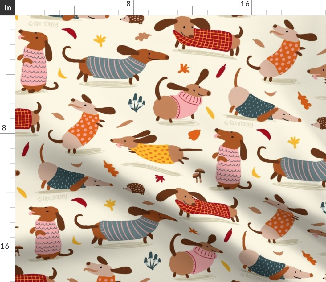 Dachshund Sweater Weather - Dense Pattern (Large Scale)