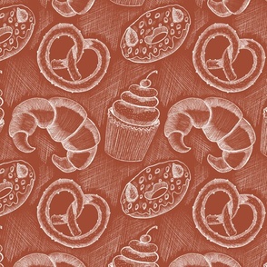  Seamless pattern with buns, cakes, cheesecakes, croissants and other sweet pastries 1