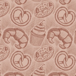  Seamless pattern with buns, cakes, cheesecakes, croissants and other sweet pastries 2