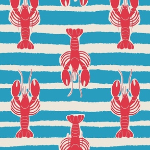 (L) Lobster Stripe - red lobsters on pink and white stripes