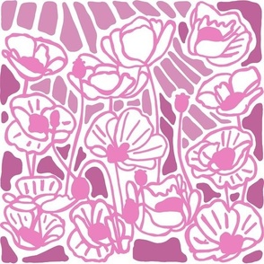 Block Print Poppies - Full Block - Pinky Mauves