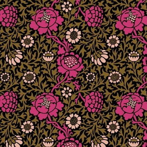 William Morris "Grafton" 9 Warm Pinks on Black