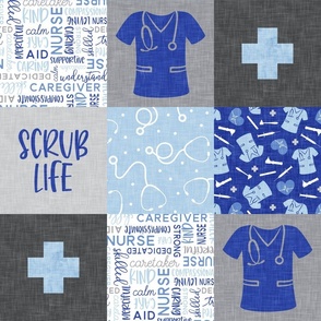 Scrub Life - nursing patchwork - blues - LAD24