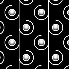 White Stripes & Circles With Metallic Centers, on Black