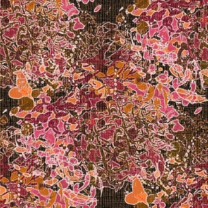 floral English castle country cottage garden orange pink brown red