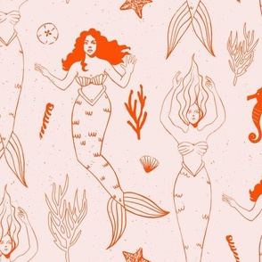 Fourth of July Mermaids in Red and Light Pink